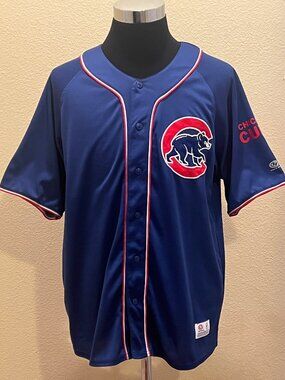 True Fan Chicago Cubs MLB Jersey Men's L Blue Button-Front